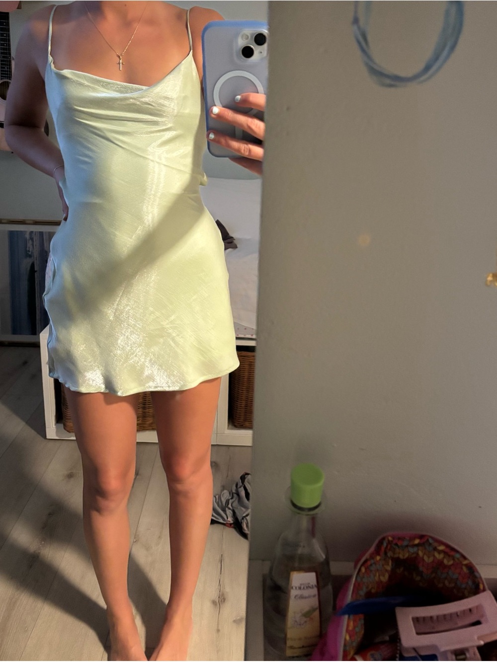 Princess Polly Pale Lime Satin Mini Slip Dress